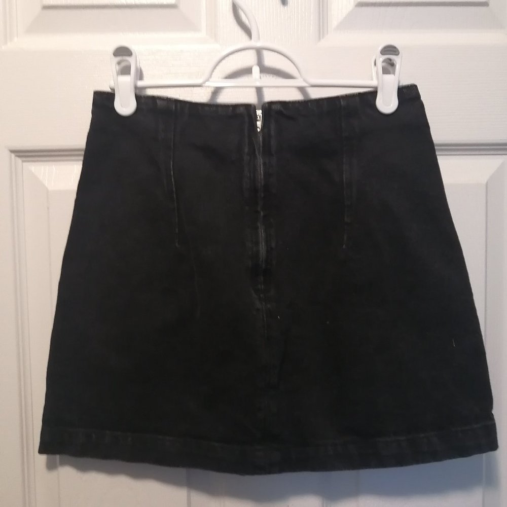 Black denim mini skirt